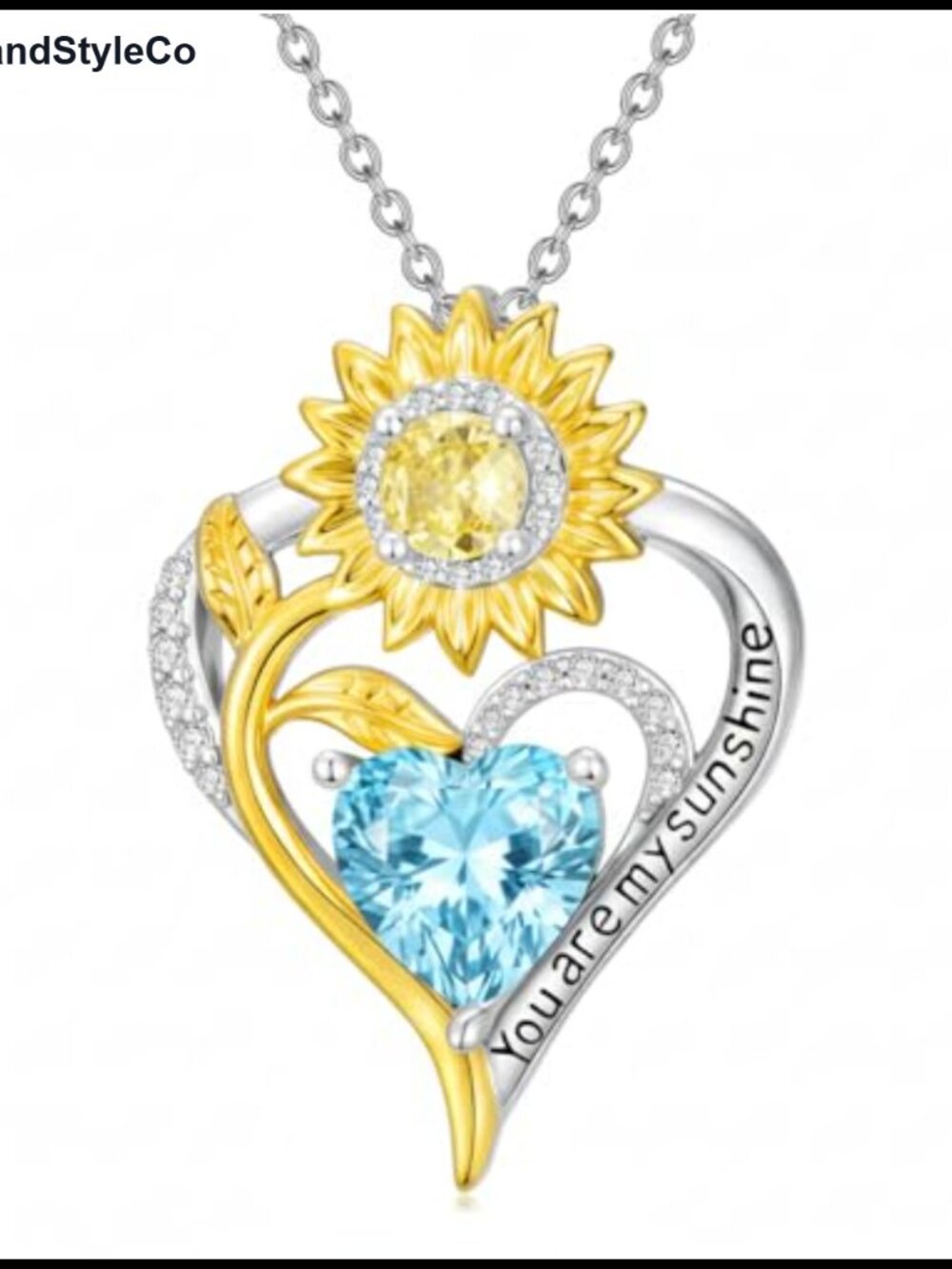 18K Gold Sunflower Birthstone Pendant Necklace Women